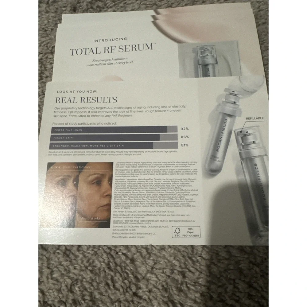 AUTHENTIC NEW RODAN+FIELDS TOTAL RF SERUM TRAVEL SIZE SAMPLES~8 CARDS!